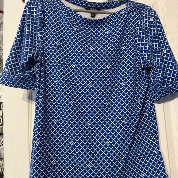 Lauren Ralph Lauren Blue and White Geometric Blouse - Picture 1 of 3